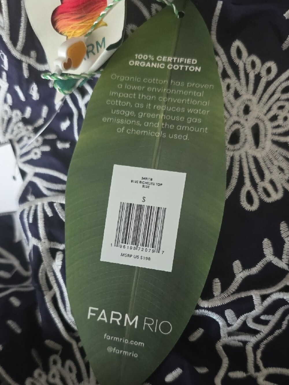 FARM RIO Richelieu Floral Embroidered Top Split Back Cropped Top Size S - Picture 8 of 11